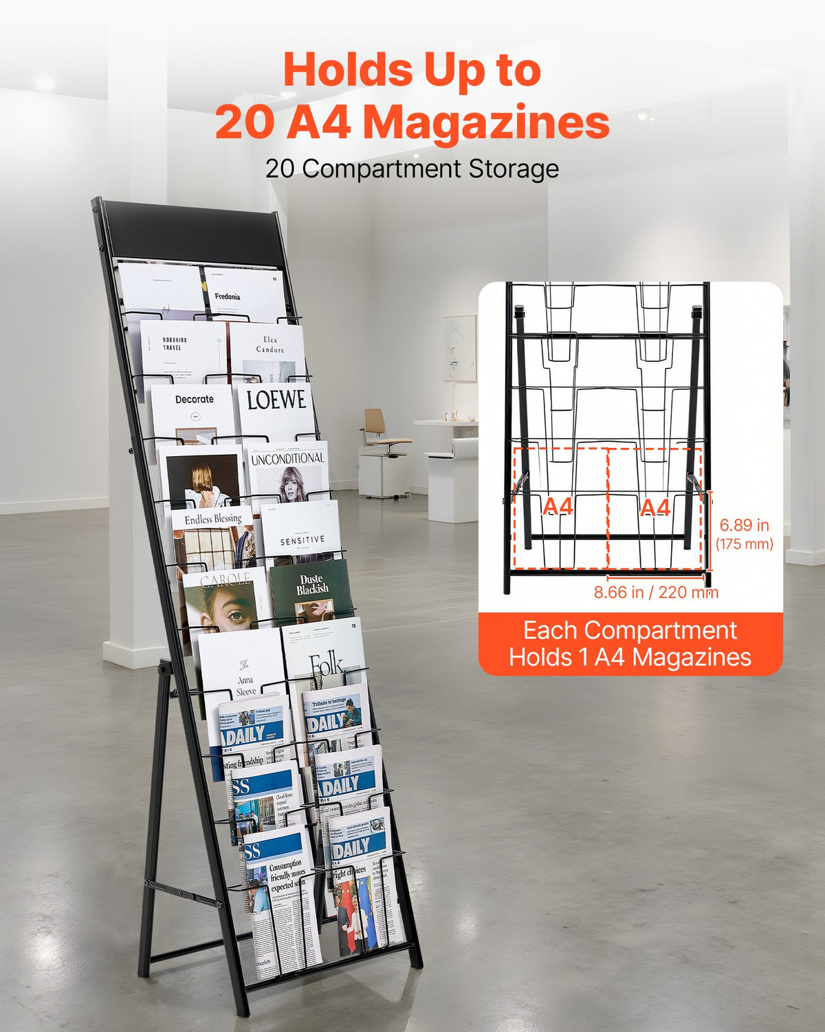 20-Pocket Floor Standing Brochure Display Rack, Metal Literature Stand – image 2
