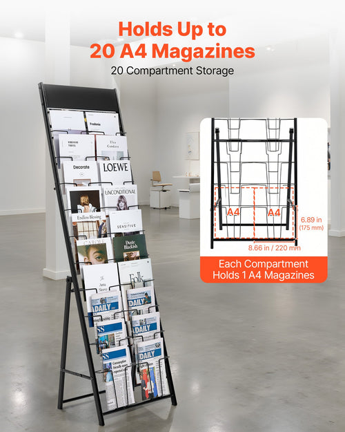 20-Pocket Floor Standing Brochure Display Rack, Metal Literature Stand – image 2