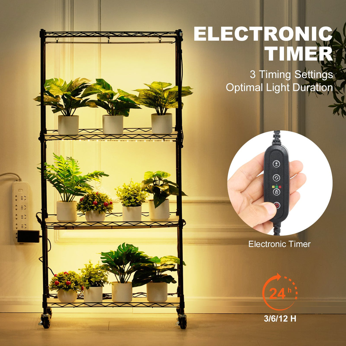 4-Tier Plant Stand with 45W Grow Light, Timer and Wheels – image 3
