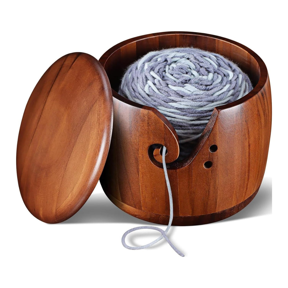 Wooden Yarn Bowl with Lid, 7 x 5.25 in Knitting and Crochet Bowl