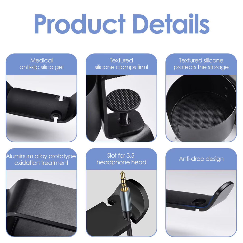 Desk Cup Holder with Headphone Hanger, Clamp-On Aluminum – image 6