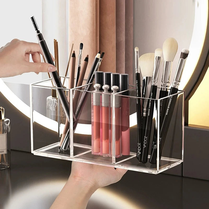 Clear Acrylic Makeup Brush Holder - 3-Slot Vanity & Drawer Organizer – image 3