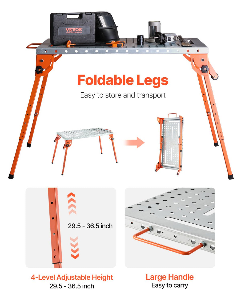 Foldable Welding Table 44 x 21 In 500 Lb Adjustable Height Workbench – image 2