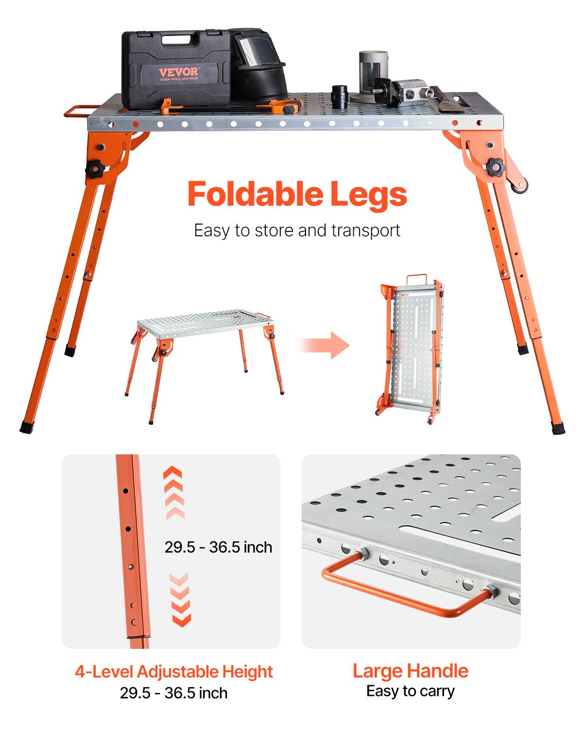 Foldable Welding Table 44 x 21 In 500 Lb Adjustable Height Workbench – image 2