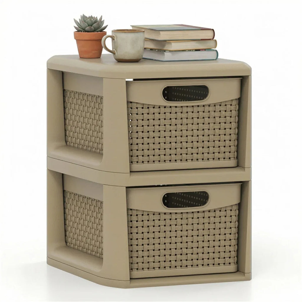 Narrow Storage Cabinet with 2 Wicker-Style Drawers – image 2