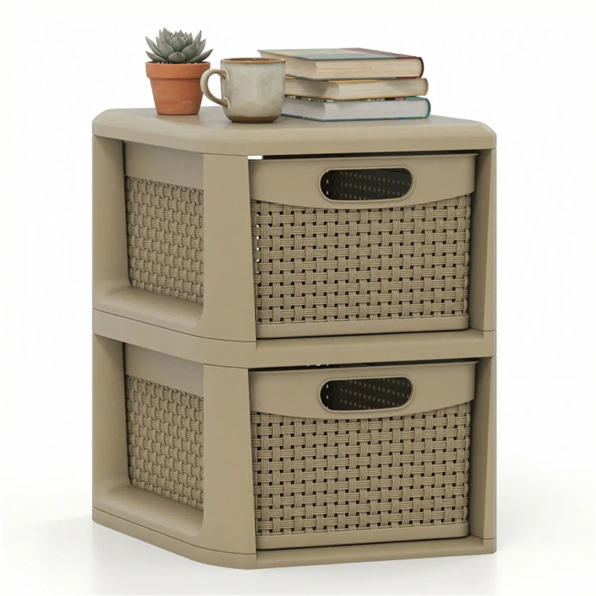 Narrow Storage Cabinet with 2 Wicker-Style Drawers – image 2
