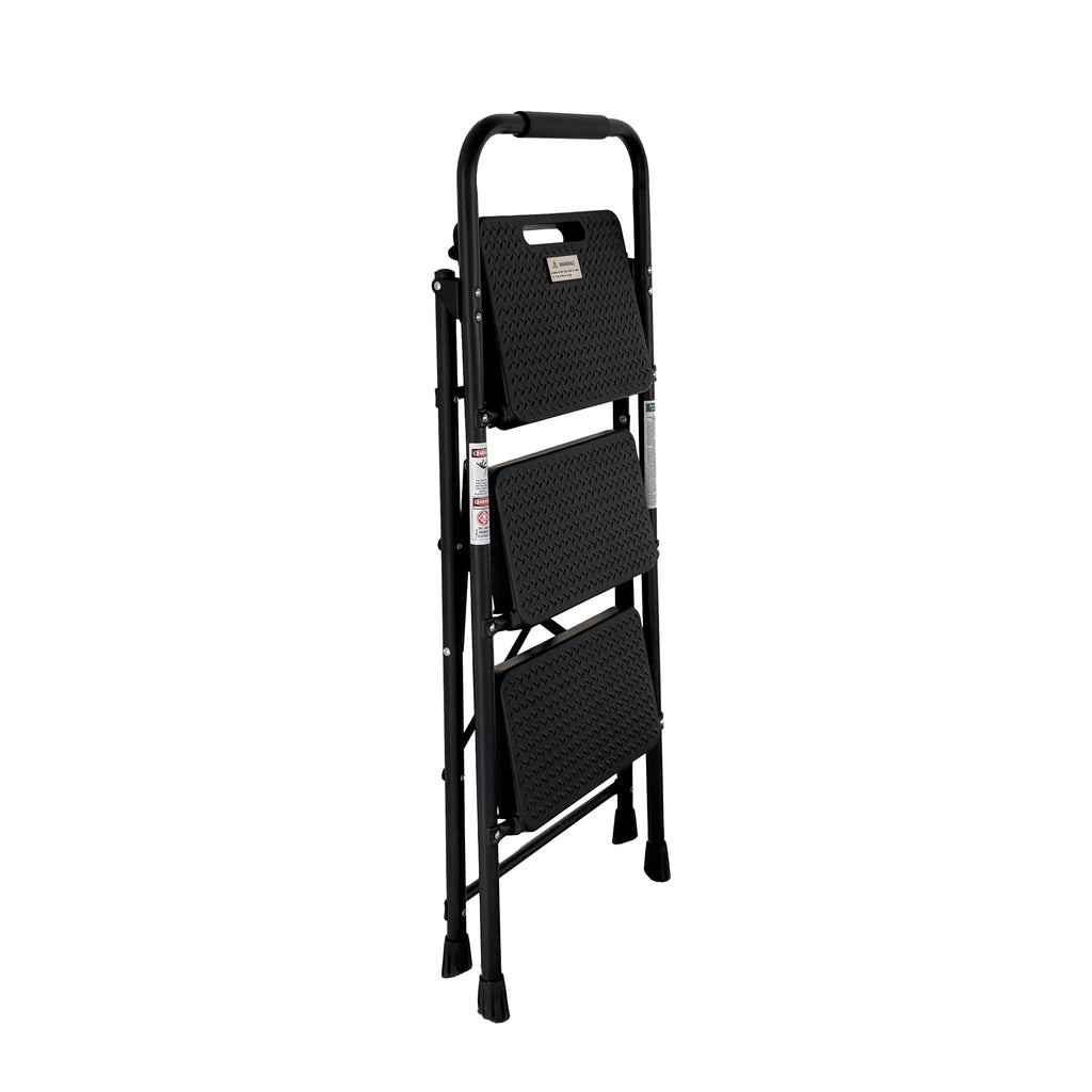 3 Step Ladder, Folding Steel Step Stool with Wide Anti-Slip Pedals – image 3