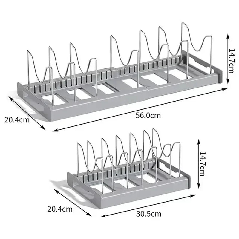 Pan Organizer Rack - Expandable with 7 Adjustable Dividers