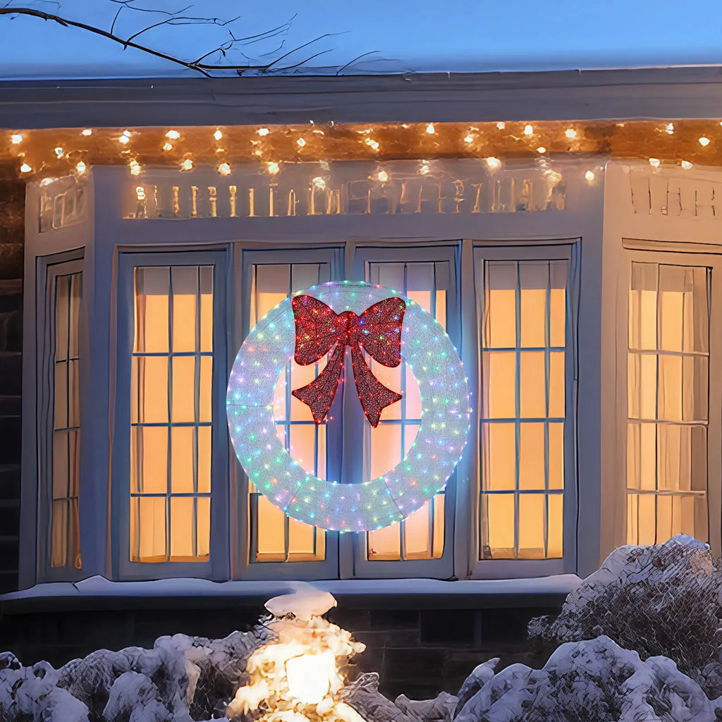 Outdoor Lighted Metal Wreath 36 in with Red Bow, RGB LEDs, Remote & Timer – image 13