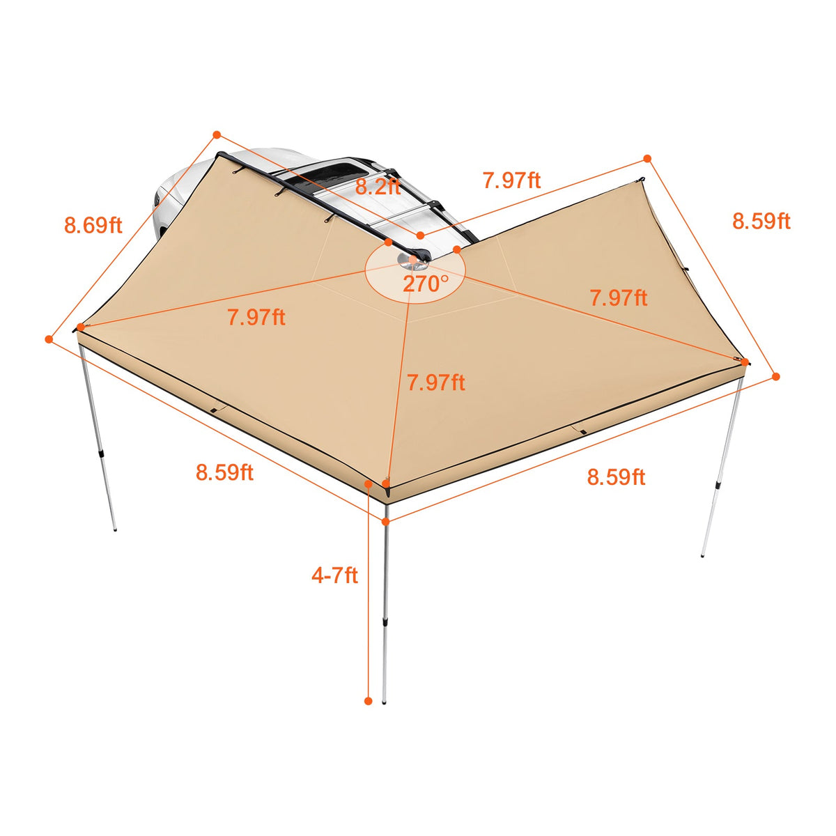 Car Side Awning 270 Degree, 8.2 ft Retractable Vehicle Awning – image 8