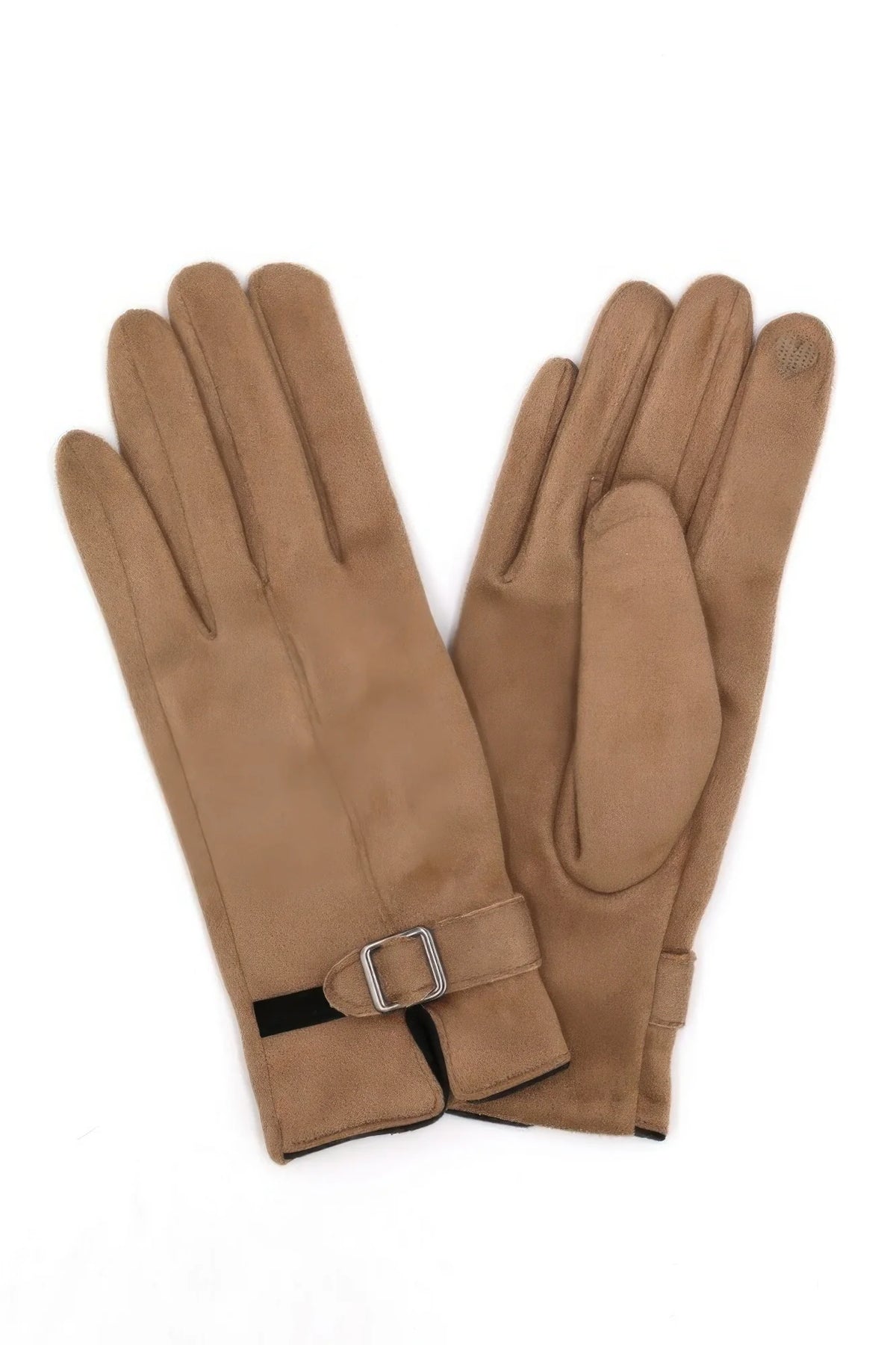Touchscreen Gloves – Pink Faux Suede Band with Buckle – image 4