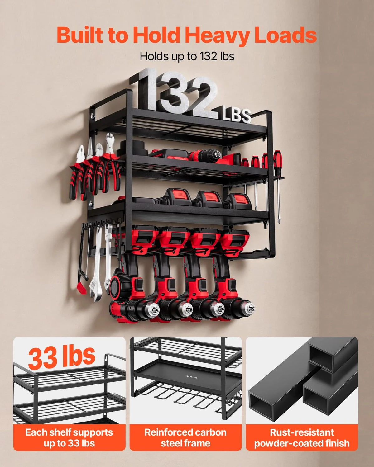 Power Tool Organizer – 4-Layer Wall Rack with Drill Holders – image 3