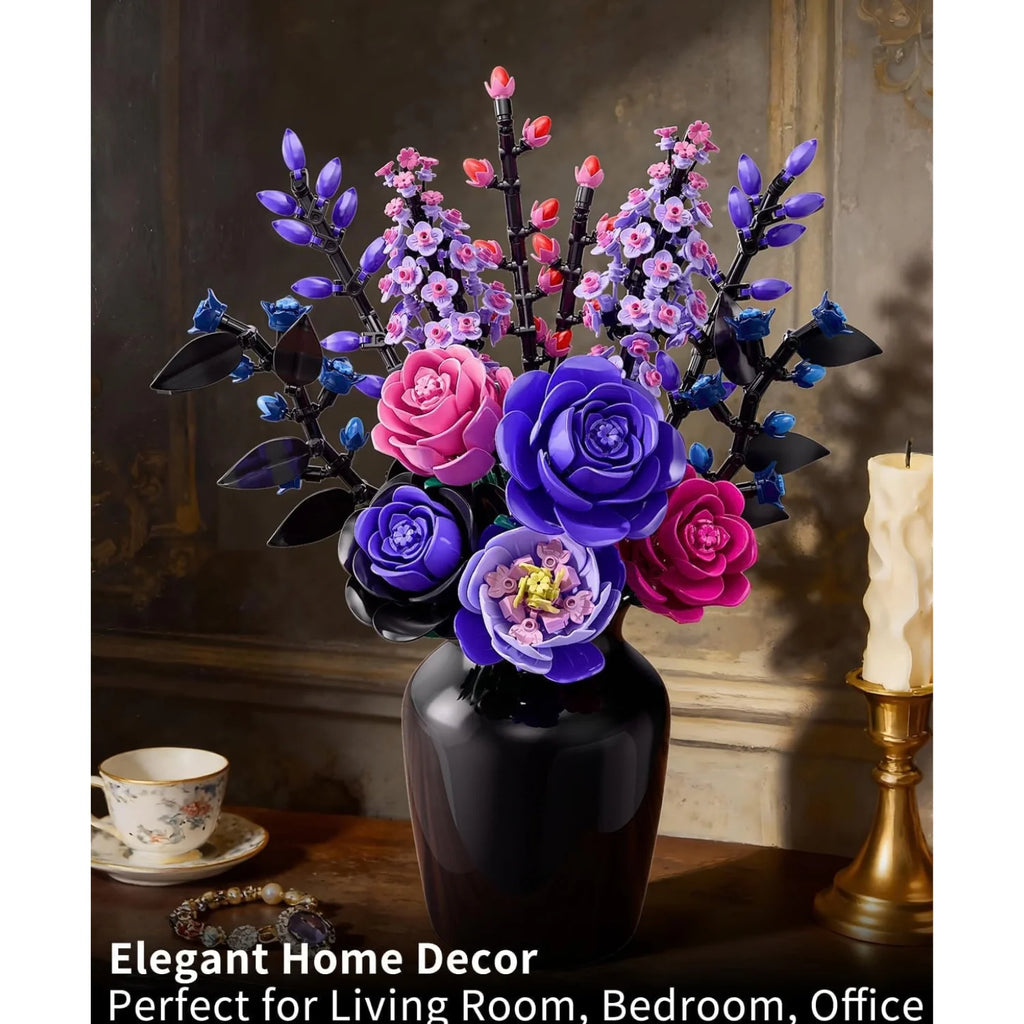 Rose Bouquet Building Set – Purple Botanical Blocks Decor – image 4