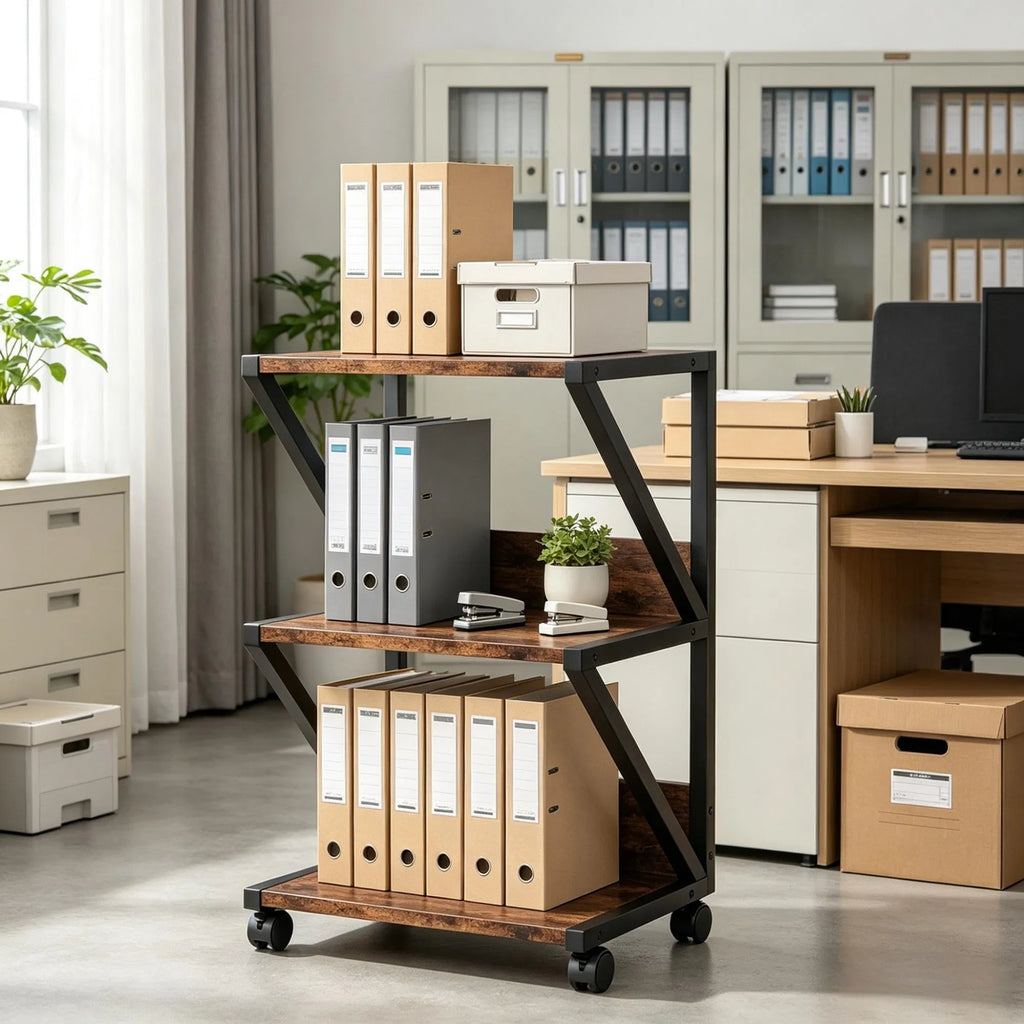3-Tier Rolling Kitchen Storage Rack with Wood Shelves – image 8