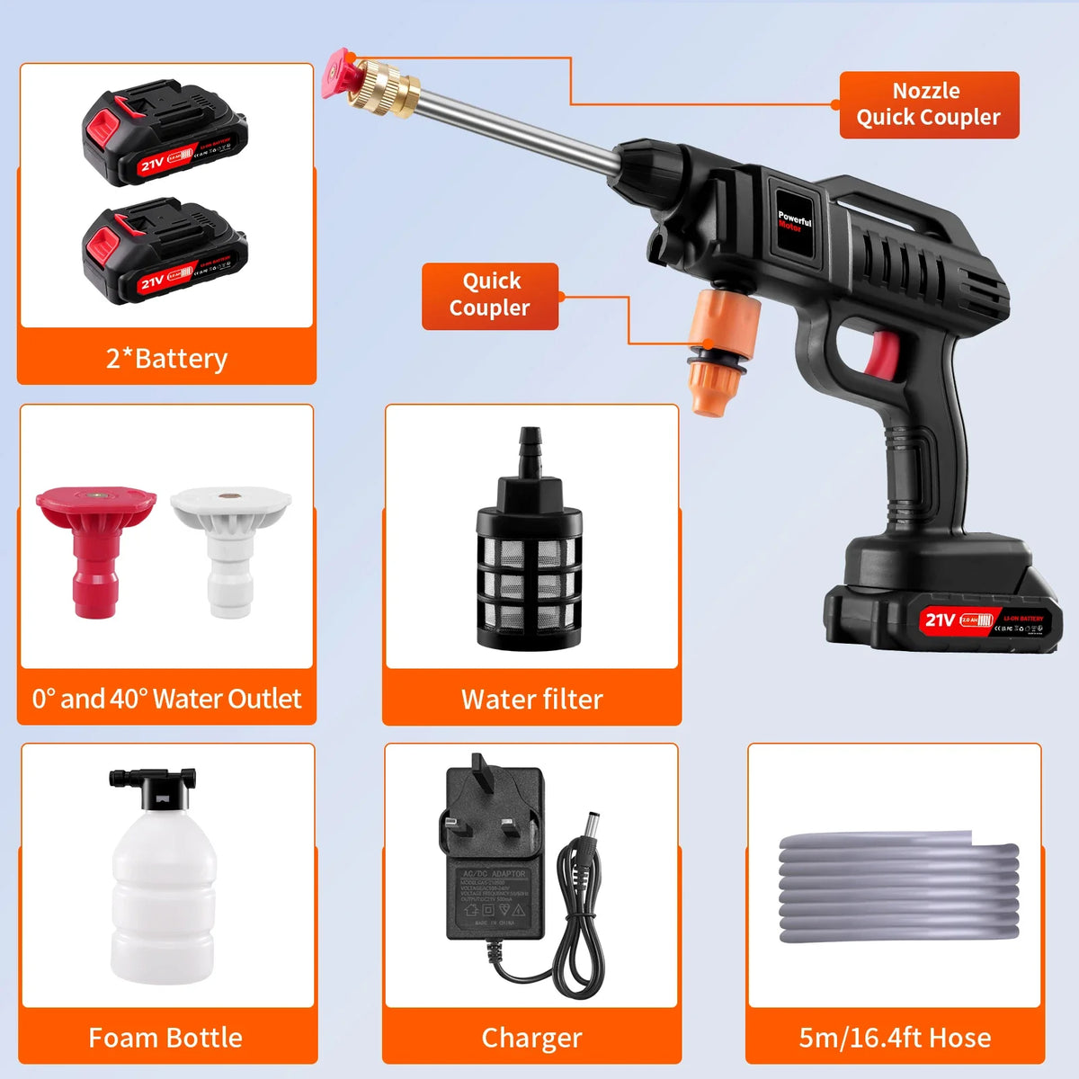 Cordless Pressure Washer 21V 870 PSI with 2 Batteries and Foam Bottle – image 10