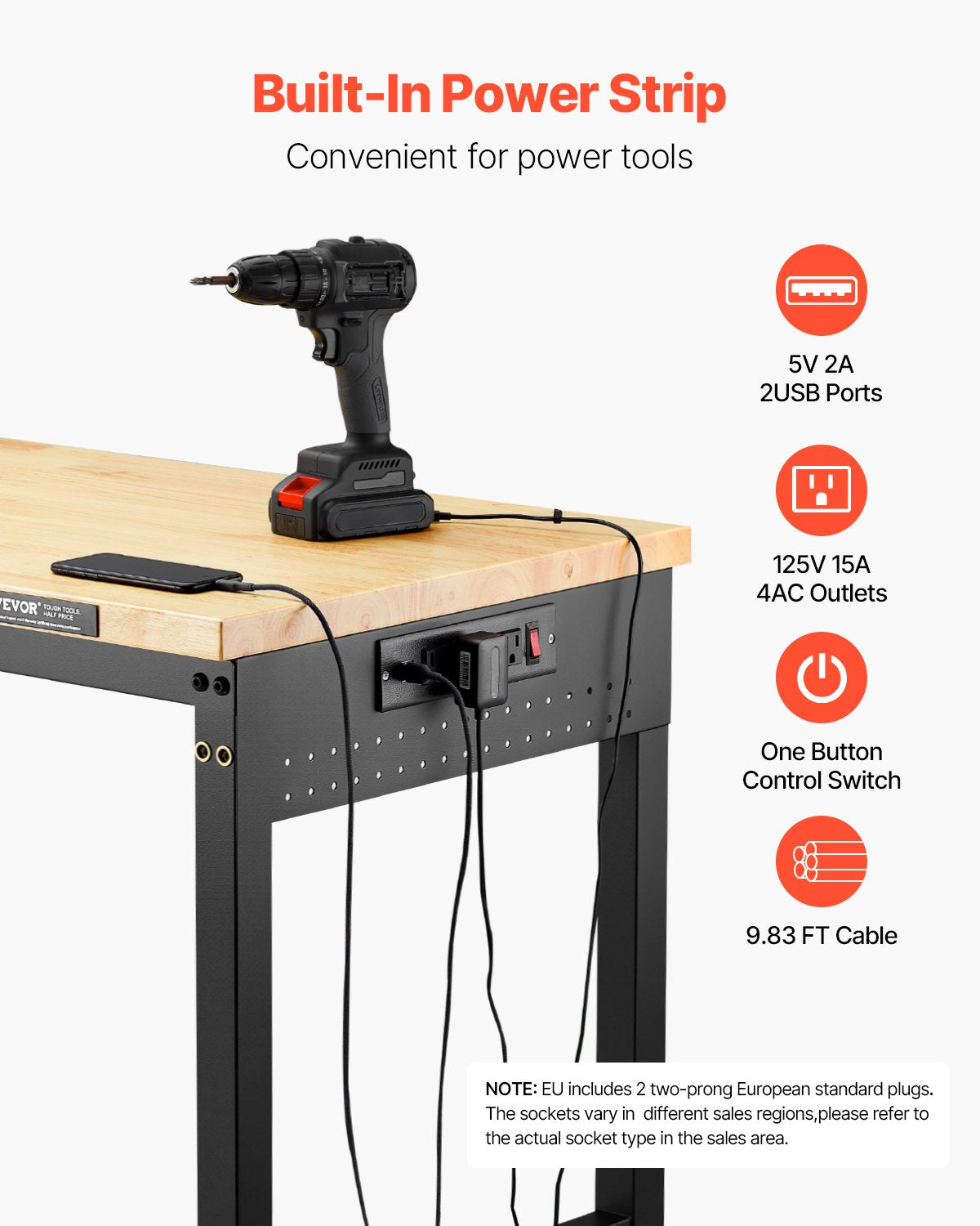 Workbench 60 in Adjustable Height with Power Outlet, 2000 lb Load – image 5