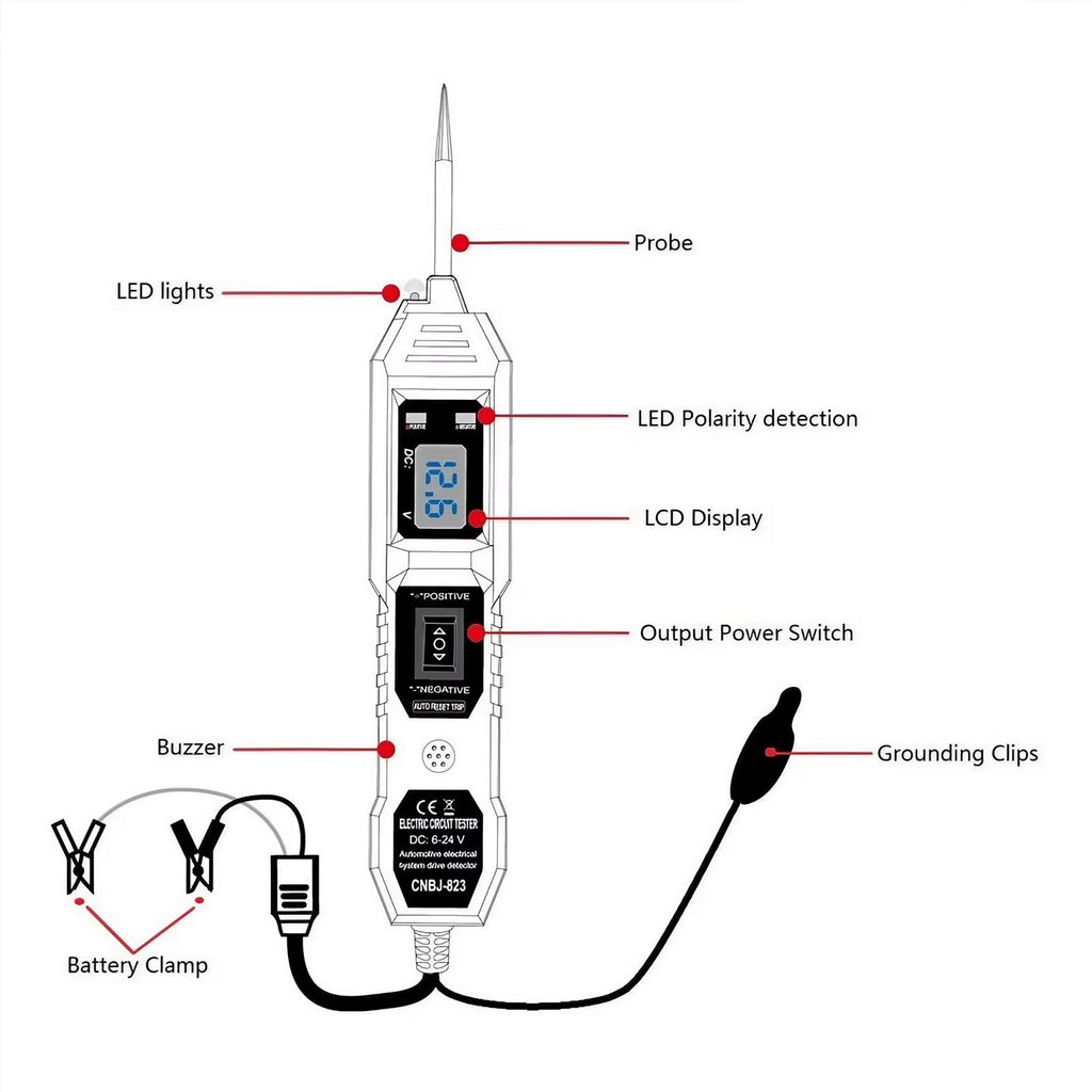 Automotive Power Probe Circuit Tester with LCD, 12V/24V, 14.8 ft Lead – image 4