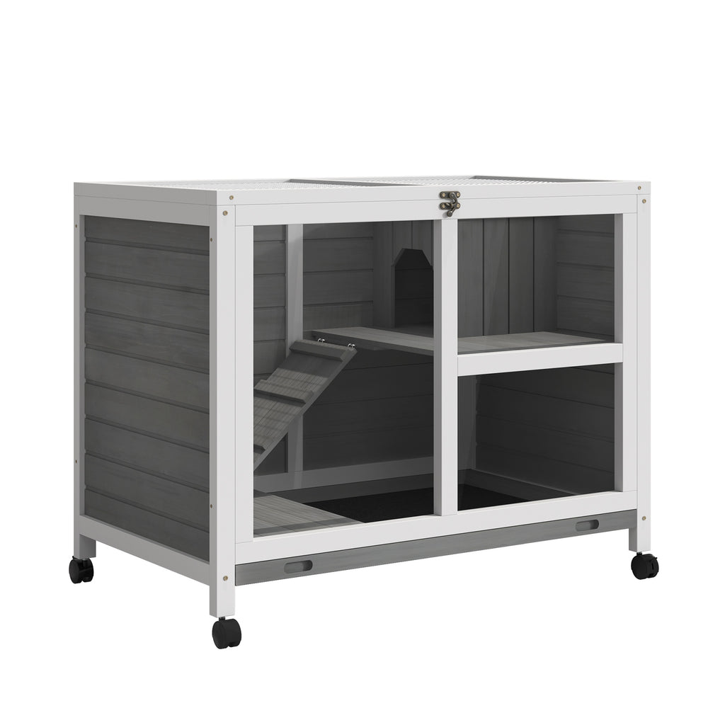 Indoor Rabbit Hutch on Wheels, Desk-Size Wooden Bunny Cage, Gray – image 8