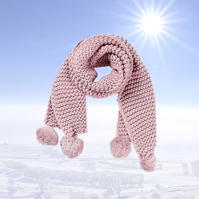 Knitted Pom Pom Scarf, Thick Fuzzy Winter Neck Scarf in Pink – image 5