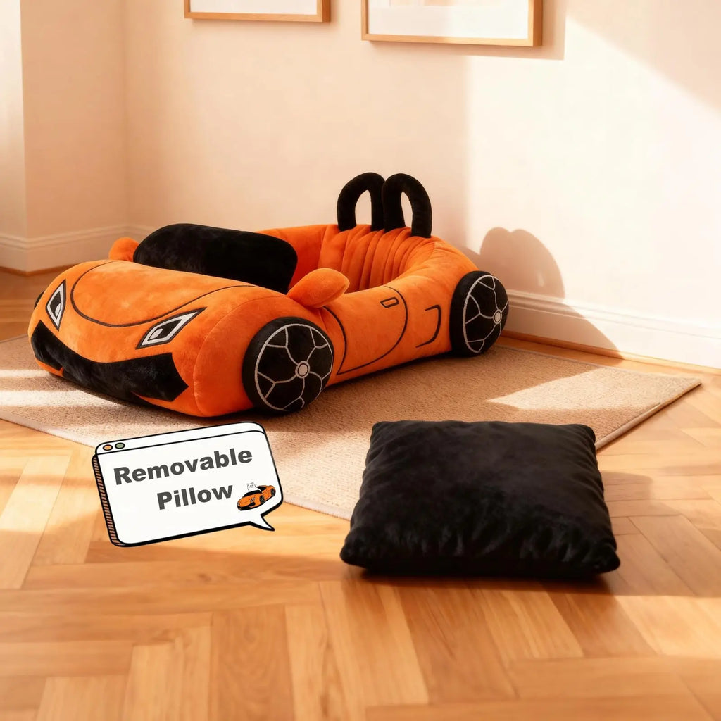 Sports Car Cat Bed, Plush Pet Bed with Removable Pillow 24 x 15.7 in – image 4
