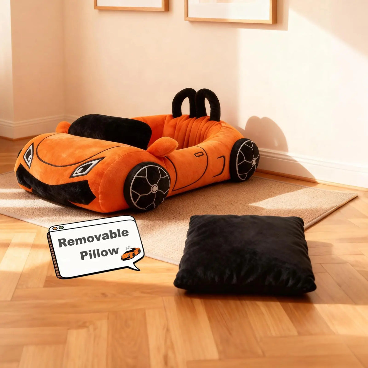 Sports Car Cat Bed, Plush Pet Bed with Removable Pillow 24 x 15.7 in – image 4