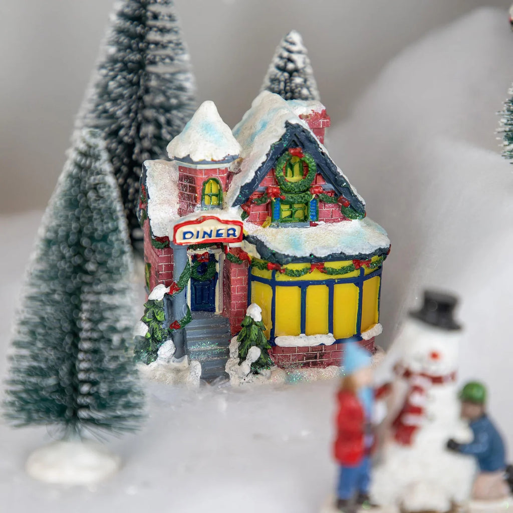 Christmas Village Diner Building, 4 in Glitter Resin Figurine – image 2