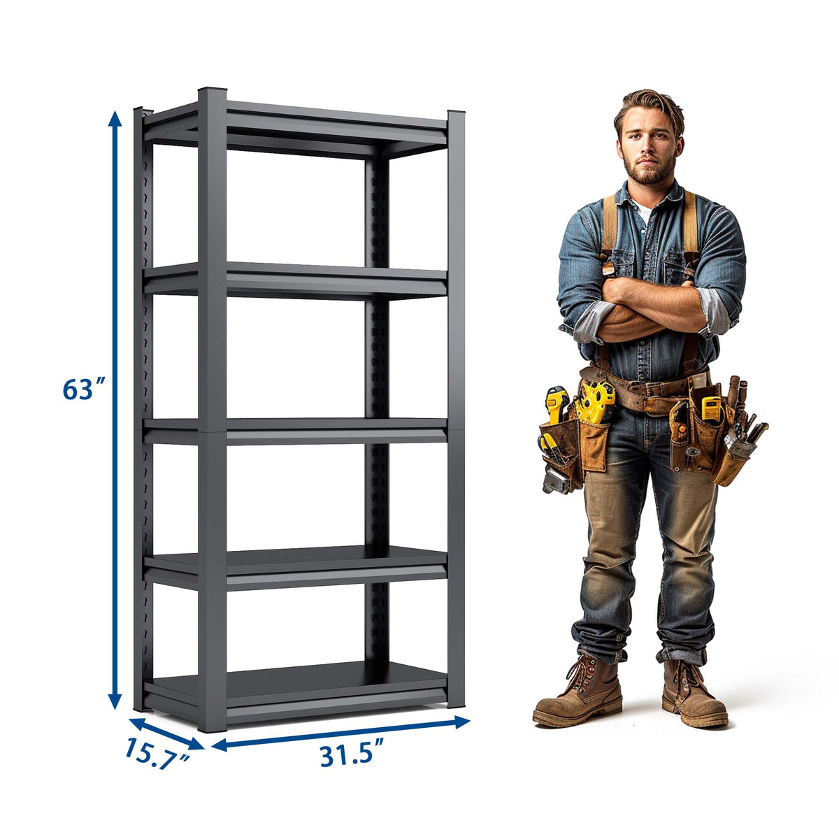 5-Tier Boltless Metal Garage Shelving Unit, 2000 lb, 63 in Tall – image 2