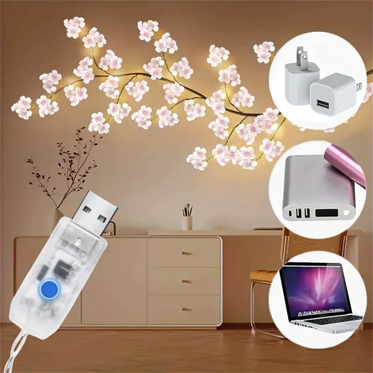 Cherry Blossom LED Branch Lights – 96 LED USB Tree Lamp – image 6