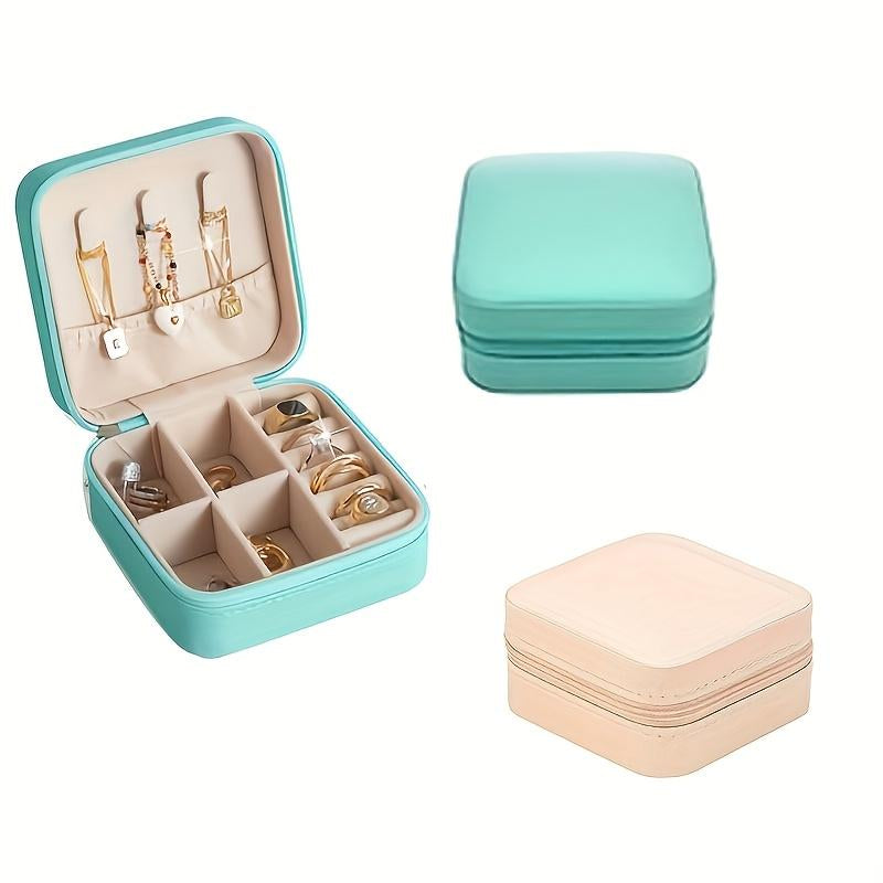 Mini Travel Jewelry Box Set of 15, PU Leather, Pink Green White – image 17