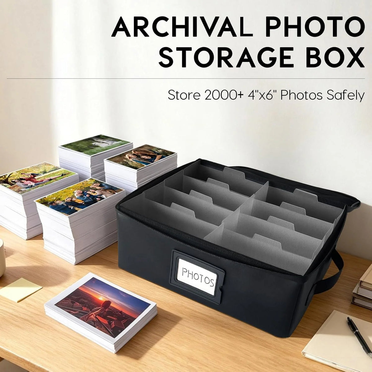 Photo Storage Box Holds 2000 4x6 Photos with Dividers & Labels – image 3