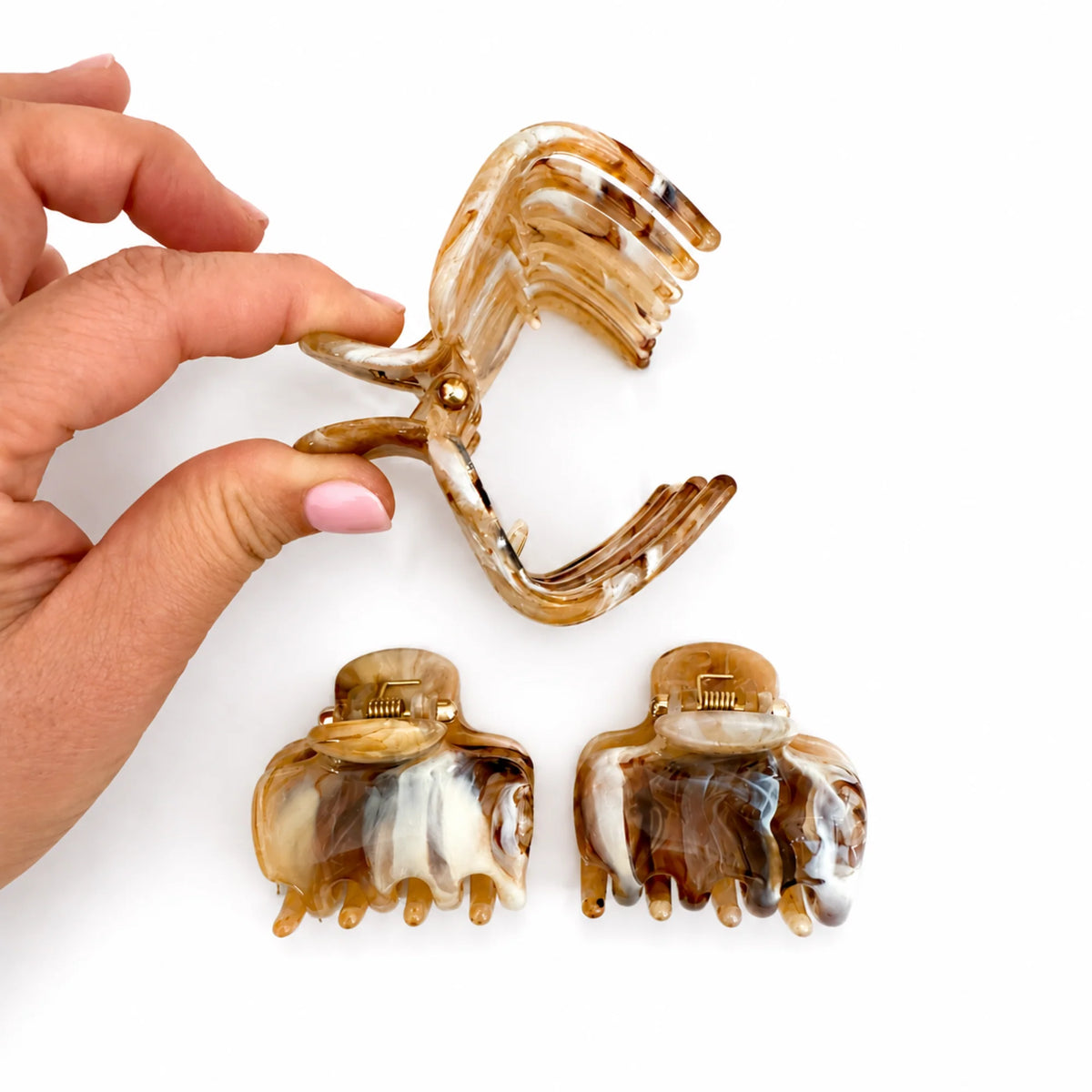 Marble Hair Claw Clip Set, 3-Piece Large & Mini Acrylic Clips – image 5