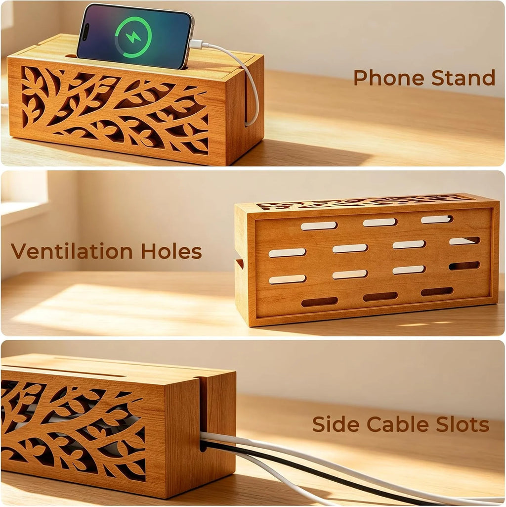 Cable Management Box – Wood Cord Organizer & Power Strip Cover – image 4