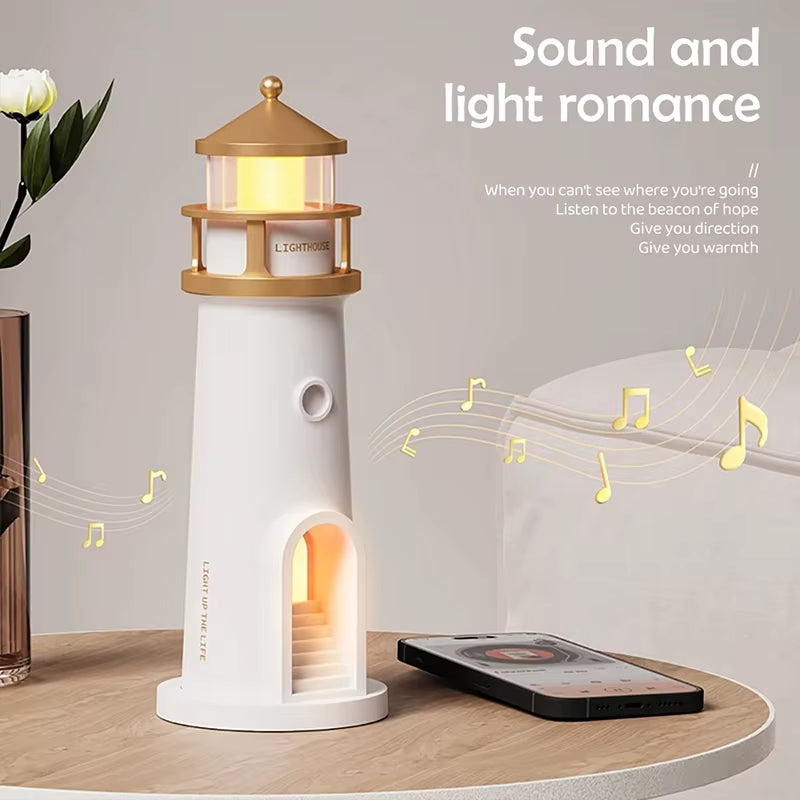Lighthouse Moon Projection Lamp - Bluetooth Speaker Night Light with Remote