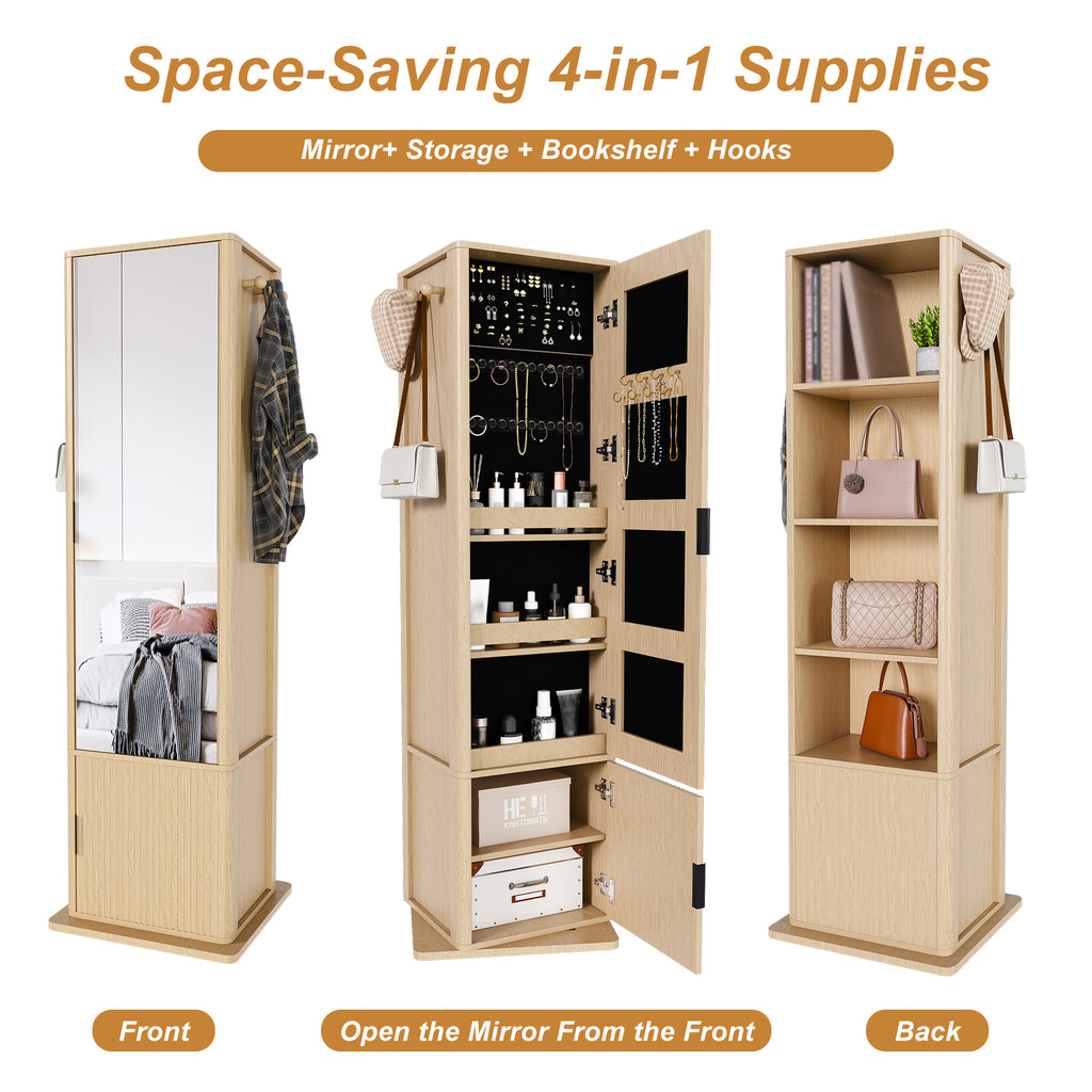 360° Rotating Makeup and Jewelry Cabinet with Full-Length Mirror – image 4