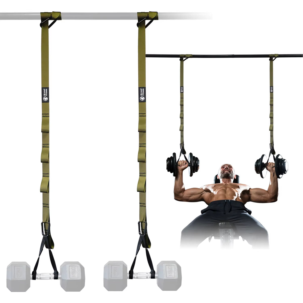 Dumbbell Spotter Straps Adjustable for Rack or Pull Up Bar, Green – image 2