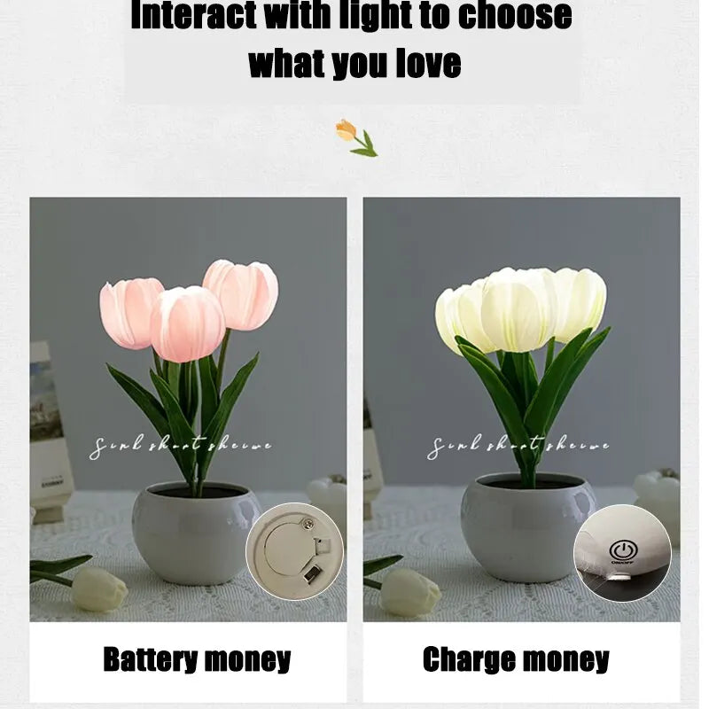 Tulip Bouquet Table Lamp - LED Flower Bedside Light, Romantic Gift
