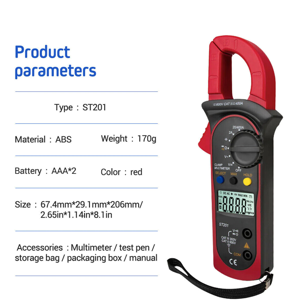 Digital Clamp Meter Multimeter, Auto Range AC/DC Electrical Tester