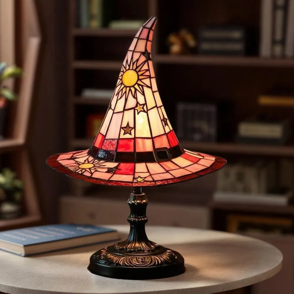 Witch Hat Lamp, Stained Glass Style Halloween Table Light – image 7