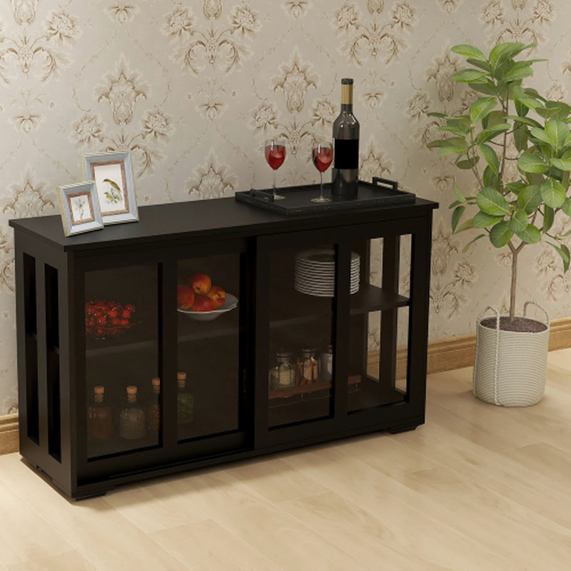 Kitchen Storage Cabinet with Sliding Glass Doors, Black – image 3