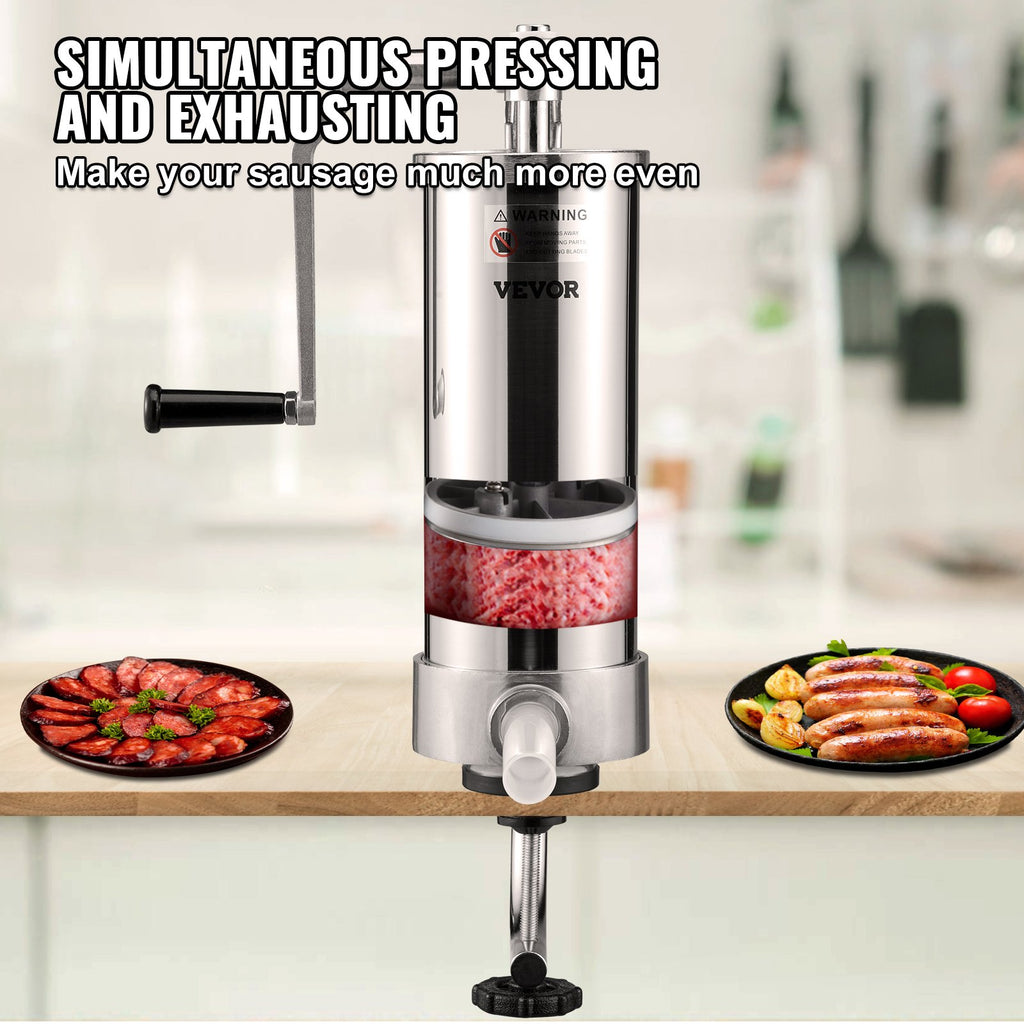 Vertical Sausage Stuffer 5 lb / 3 L, Stainless Steel with 3 Tubes – image 5
