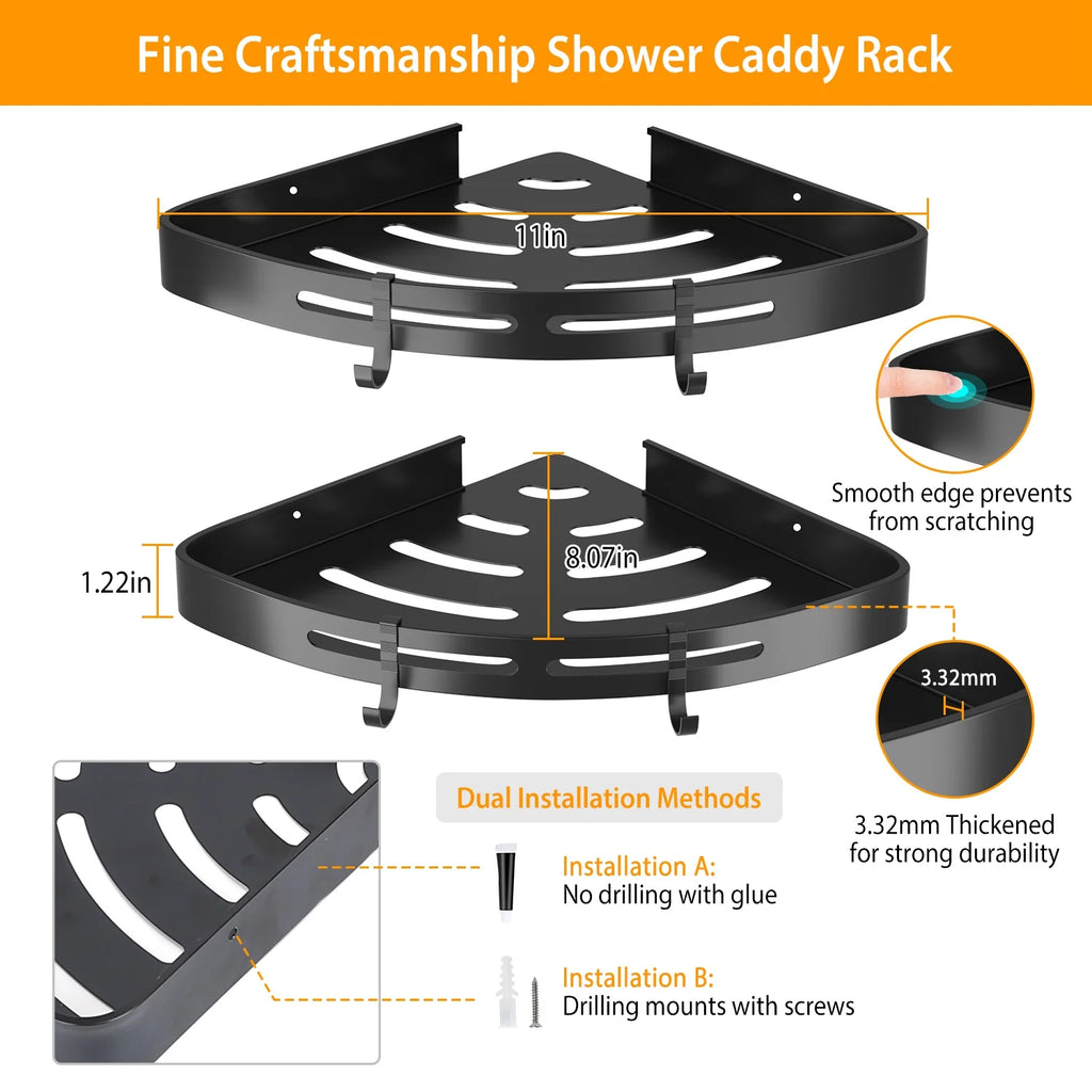 Corner Shower Caddy Shelf 2 Pack, Aluminum Adhesive Wall Rack – image 5