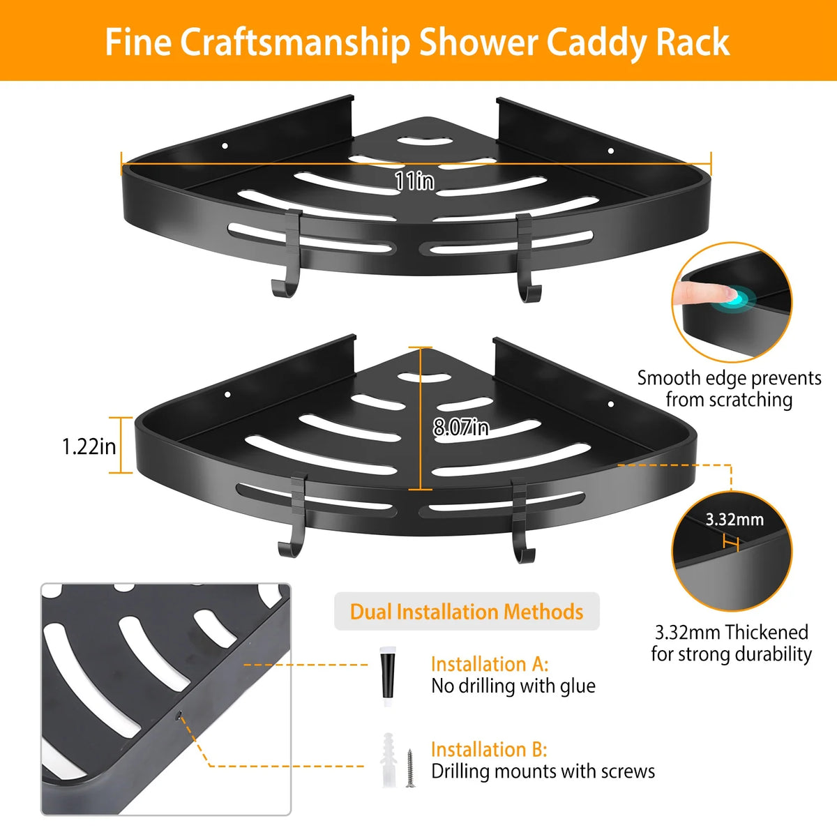Corner Shower Caddy Shelf 2 Pack, Aluminum Adhesive Wall Rack – image 5