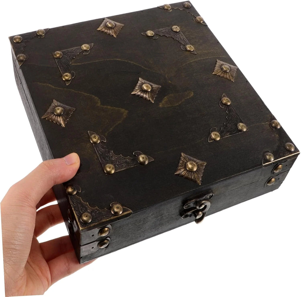 Vintage Wooden Jewelry Box – Square Tabletop Keepsake Case, Coffee – image 4