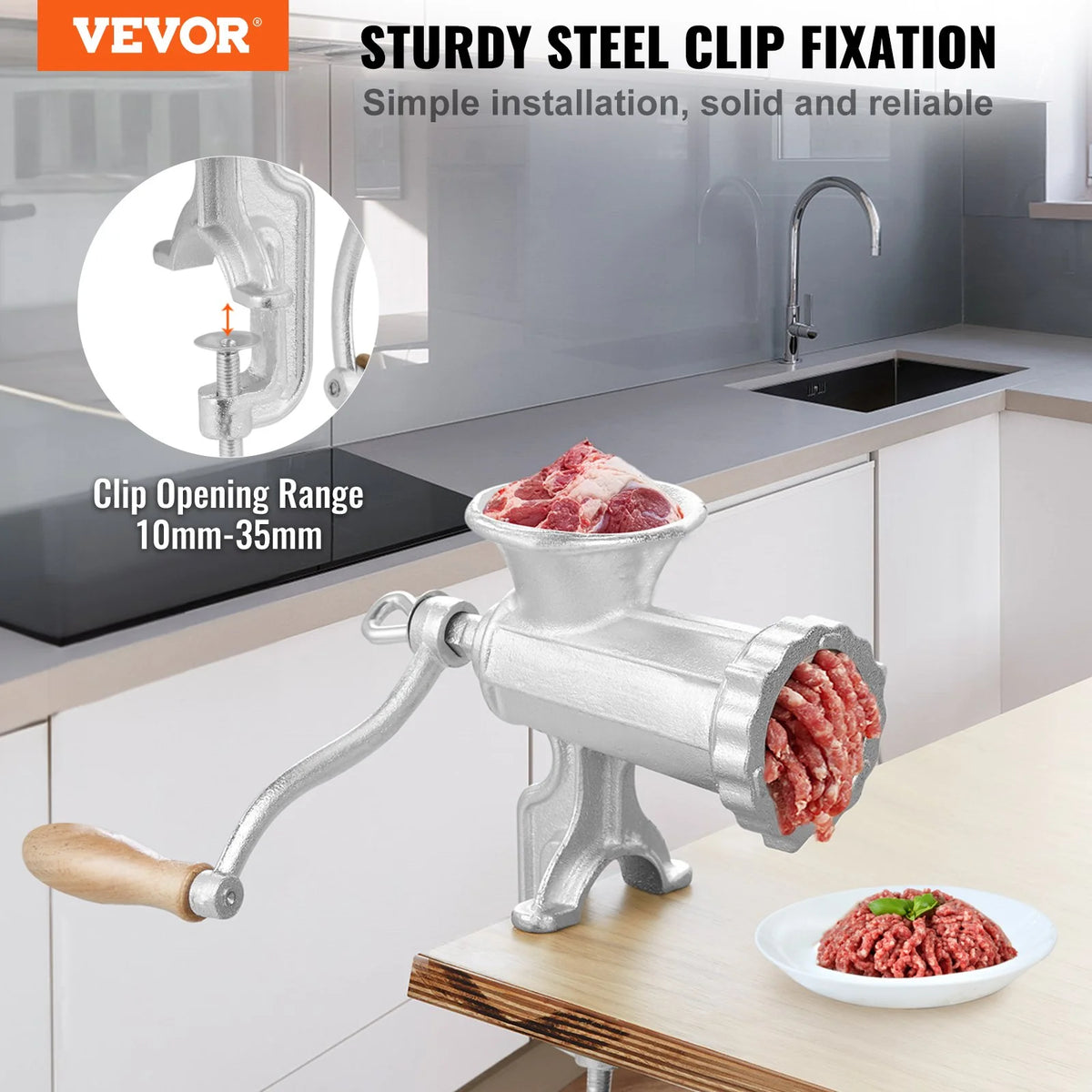 Manual Meat Grinder, Cast Iron Hand Mincer & Sausage Maker with Clamp