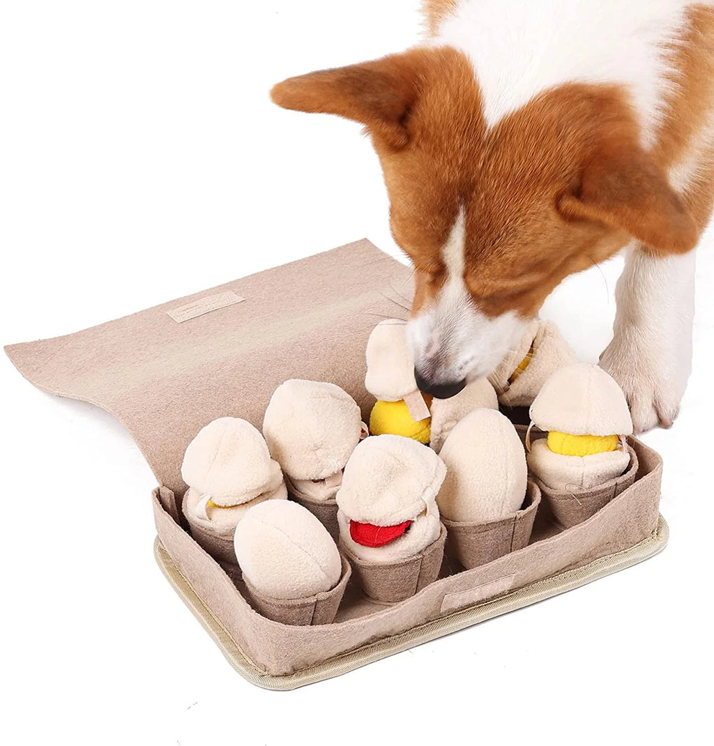 Snuffle Mat for Dogs, Slow Feeding Mat with 8 Squeaky Plush Eggs