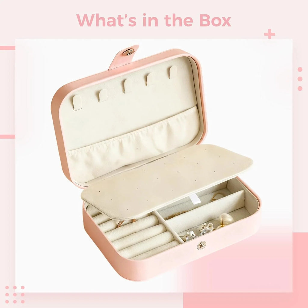 Double Layer Travel Jewelry Box – Pink Leather Organizer – image 3