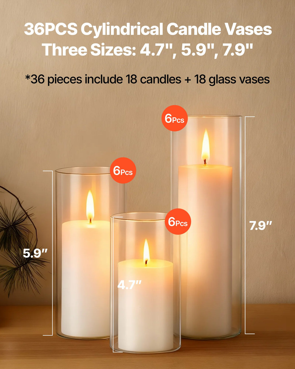 Pillar Candles and Glass Cylinder Vases Set, 36 Pc – image 2