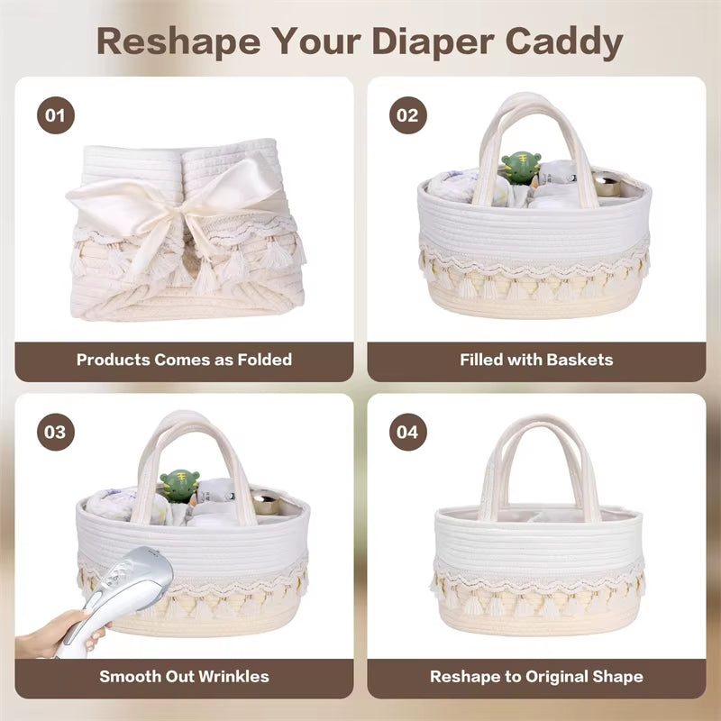 Foldable Cotton Rope Diaper Caddy Organizer Basket – image 7