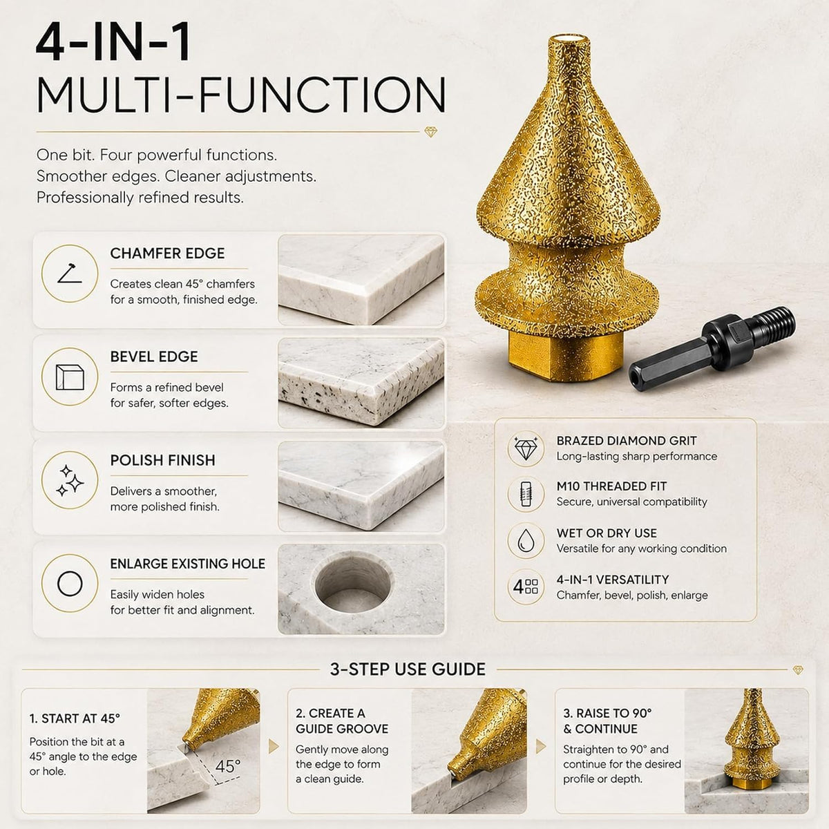 Construction Tile Diamond Chamfer Bit Set for Angle Grinder, 2 Pc