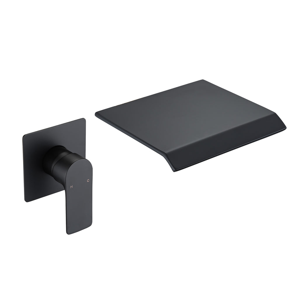 Wall Mount Waterfall Faucet with Rough-In Valve, Matte Black – image 1